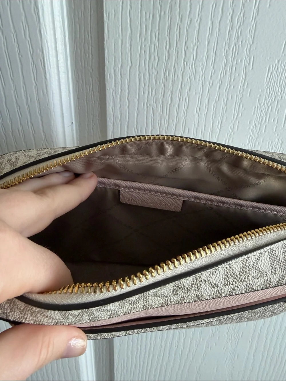 Michael Kors Pink and Beige Logo Crossbody Bag